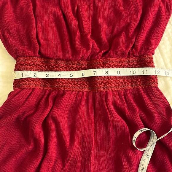 Purple Snow Burgundy Red 3/4 Sleeve Cold Shoulder Crinkle Romper Lined Sz S Vid - Picture 15 of 16